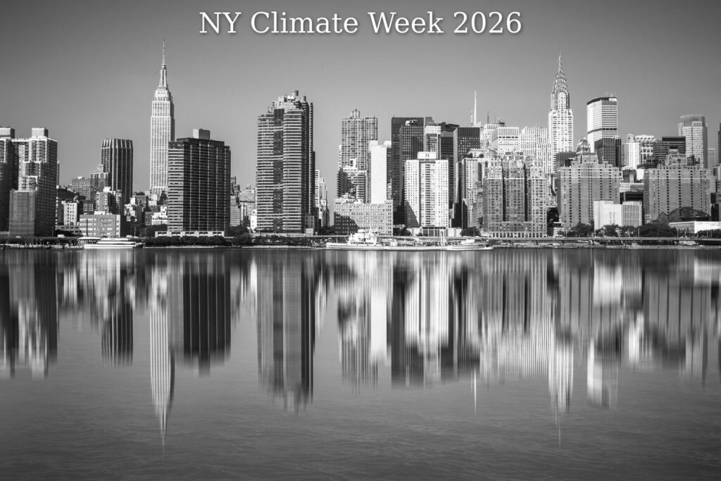 Black-and-white photograph of the Manhattan skyline